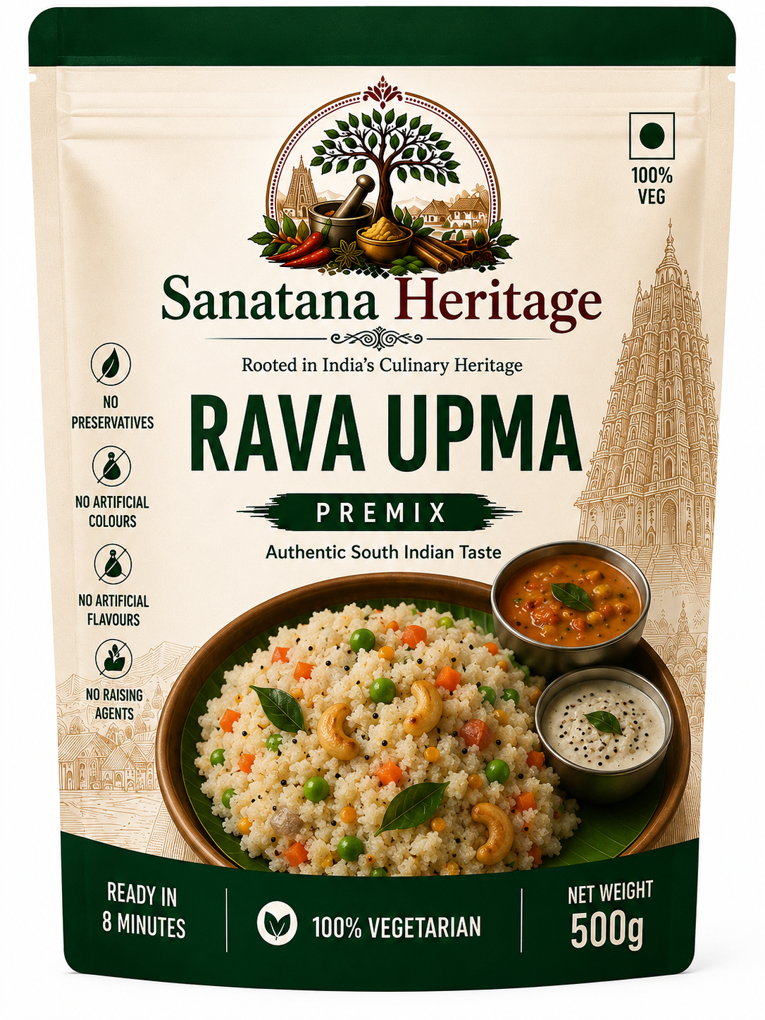 Sanatana Heritage Rava Upma Premix back label ingredients and preparation